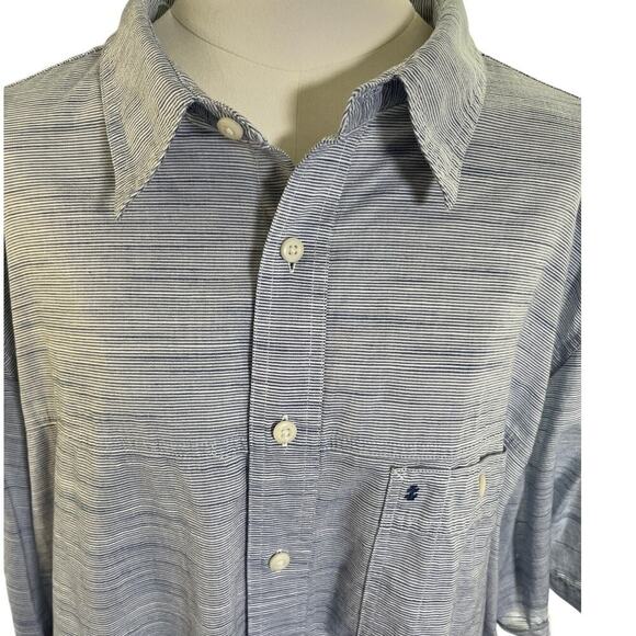 Izod Men 2XL Saltwater Relaxed Classic Blue White Striped Cotton Short‎ Sleeves - Picture 5 of 12